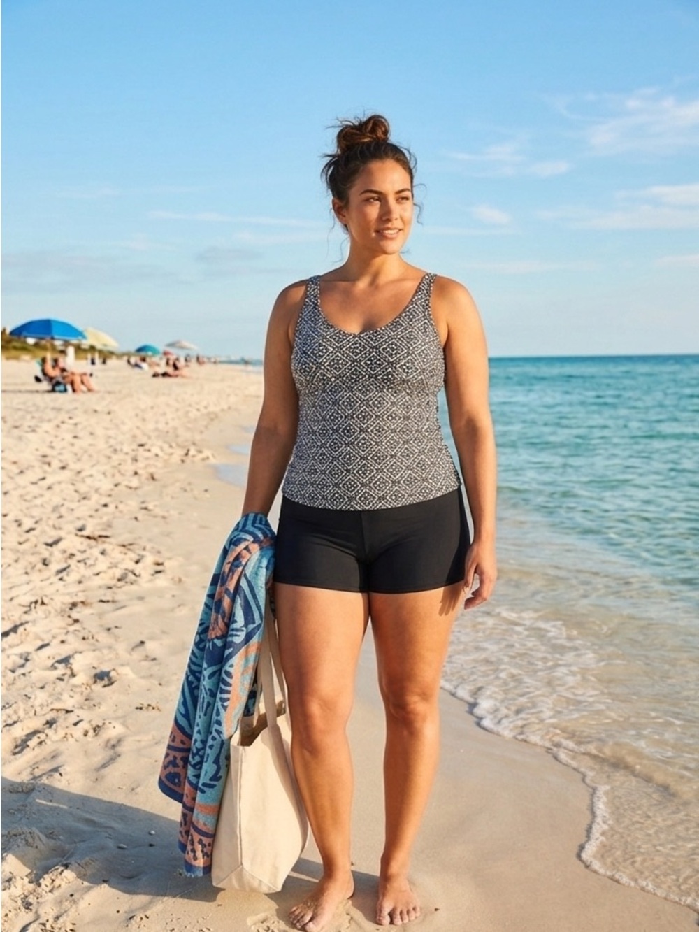 Sunsets Black Seascape Swim Short | Size 16